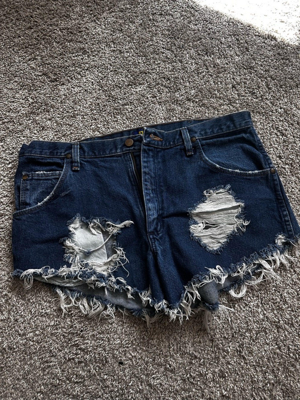 Wrangler Dark Blue Distressed Denim Shorts